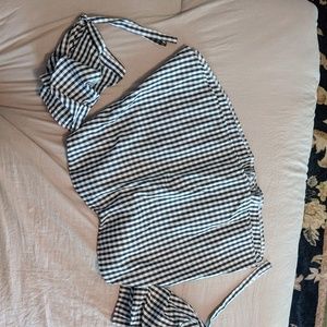 Checkered blouse off the shoulder